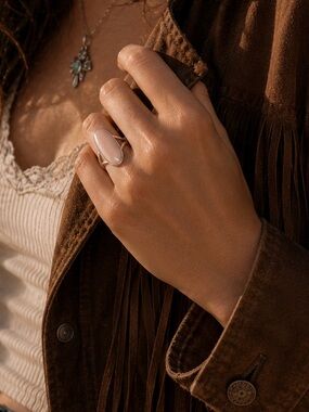Pink Opal Oval Stone 925 Sterling Silver Ring size 8 - Women Jewelry